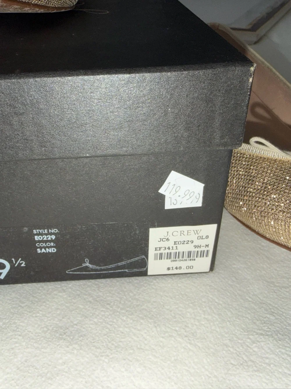J. Crew Gold Gemma Glitter Ballet Flats with Bow Accent